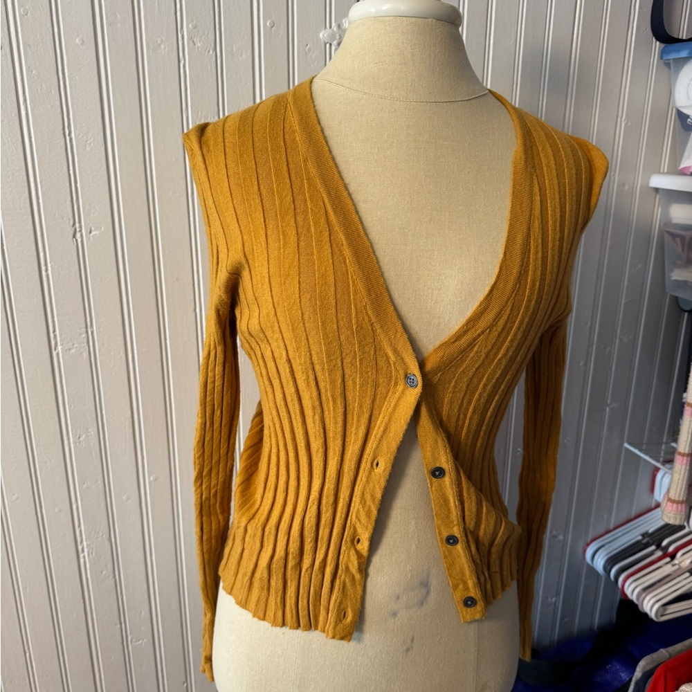 American Eagle Outfitters Golden Ribbed Cardigan